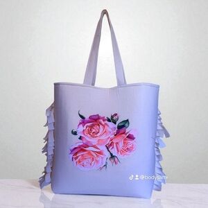 Chic Ruffled Tote Bag with Pink Floral Design